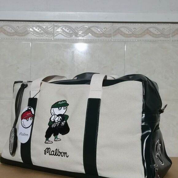 Malbon Golf Green White Travel Duffle Bag Weekender Carry Pre-owned - Picture 2 of 4